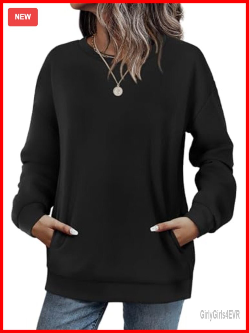 WIHOLL Women's Crewneck Sweatshirt with Pockets Long Sleeve Pullover